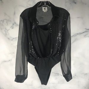 MAGGIE LAWRENCE Black sheer blouse top  Dressy  bodysuit Women's Medium